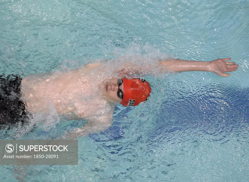 Sport, Watersport, Swimming, 'Mens Back Stroke, Swimmer Viewd From Above.'