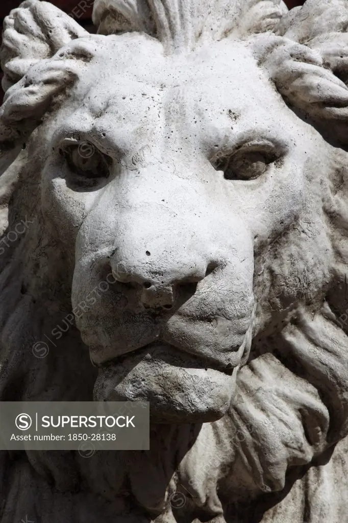 Architecture, Details, Statue, Stone Ornamental Lion Cast In Concrete.