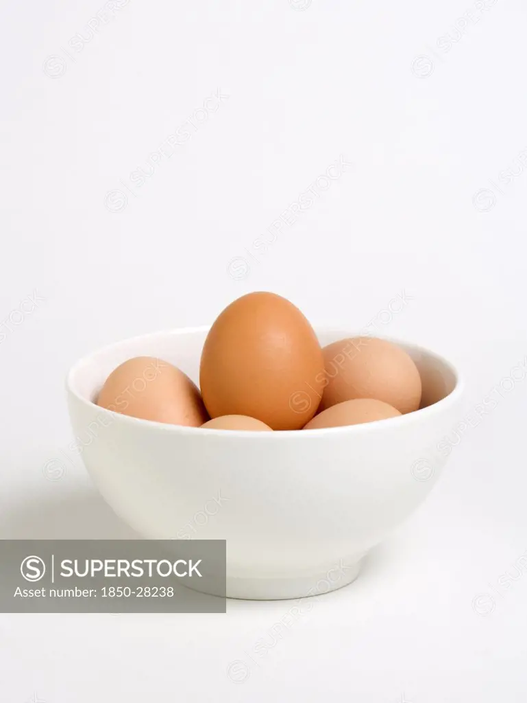 Food, Uncooked, Eggs, Free Range Eggs In A Bowl On A White Background.