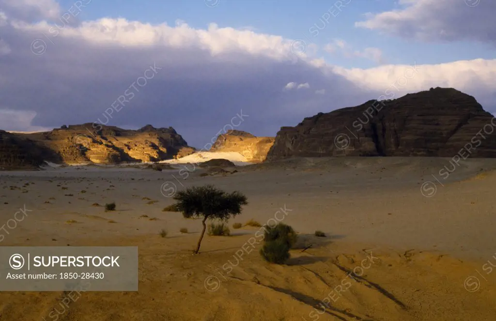 Egypt, Sinai Desert, St Catherine S Monastery., View Over Desert Landscape From The Nuweiba Road Towards The Monastery In The Distance.