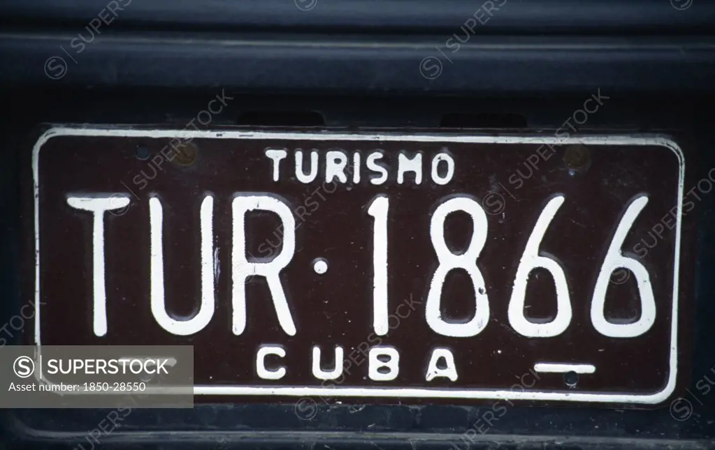 Cuba, Transport, Road, Brown Turismo Tourist Car Hire Registration Number Plate.
