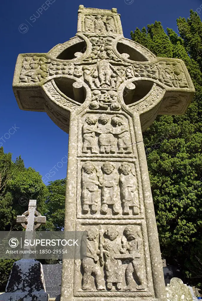 Ireland, County Louth, Monasterboice Monastic Site, St Muiredachs Cross  The West Face Has New Testament Scenes Carved On It