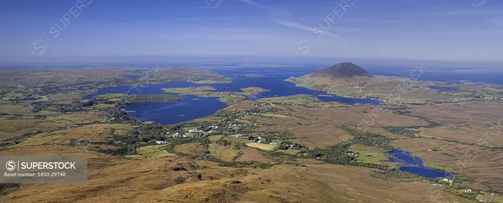 Ireland, County Galway, Connemara, Diamond Hill  Ballynakill Harbour And Tully Mountain Viewed From The Slopes Of The Hill