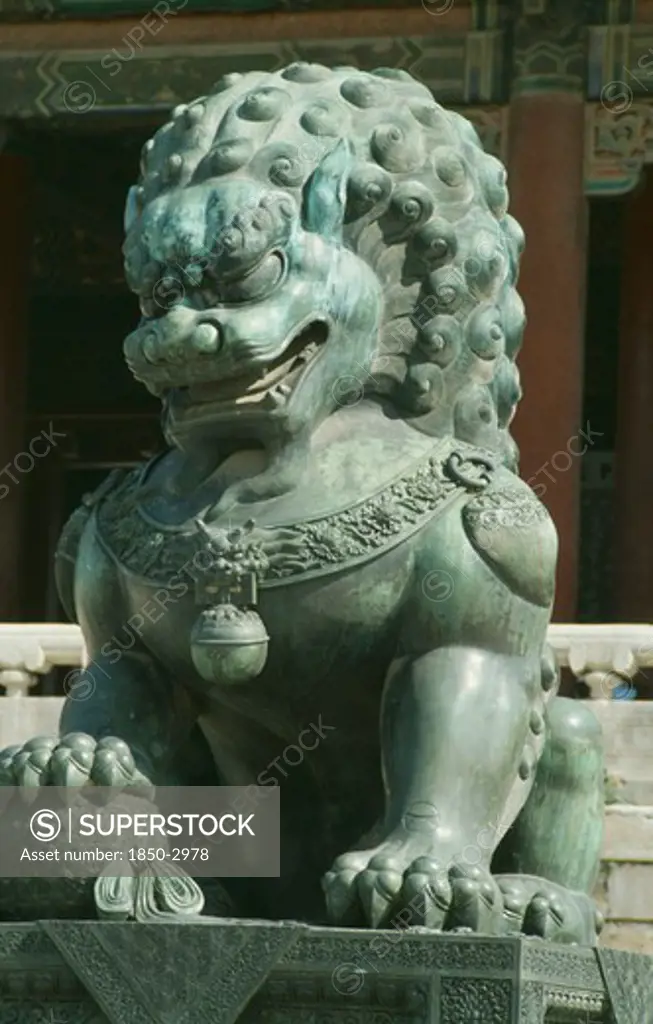 China, Beijing, Forbidden City.  Detail Of Lion Statue.