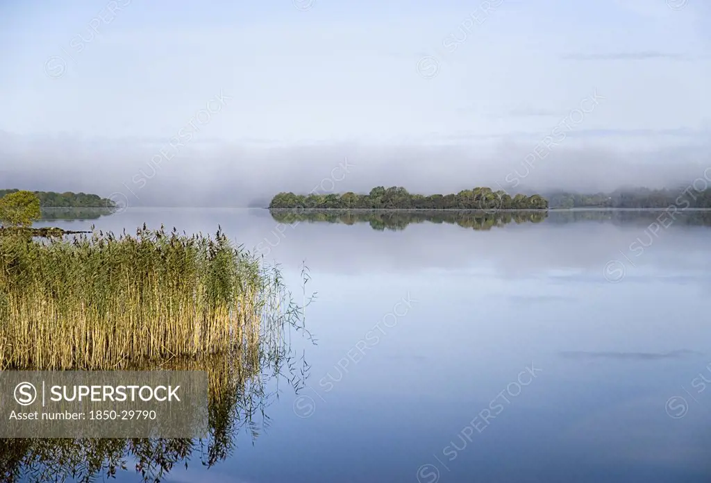 Ireland, County Cavan, Lough Macnean, Islands In The Lough On An Autumn Morning