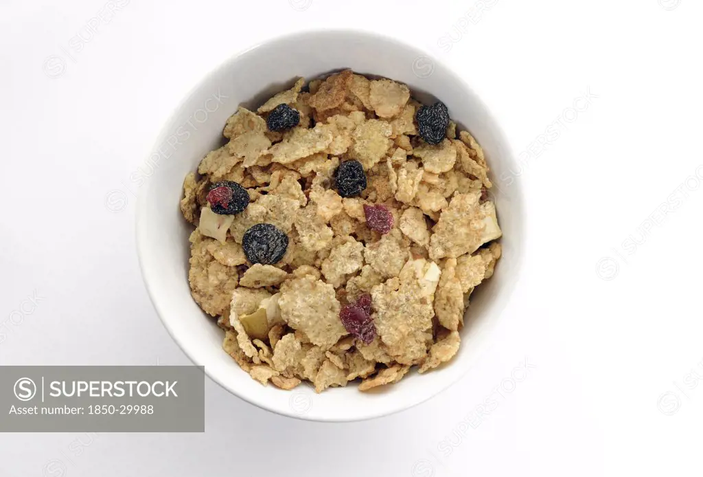 Food, Breakfast, Cereal, Bowl Of Cereal Flakes With Dried Fruits
