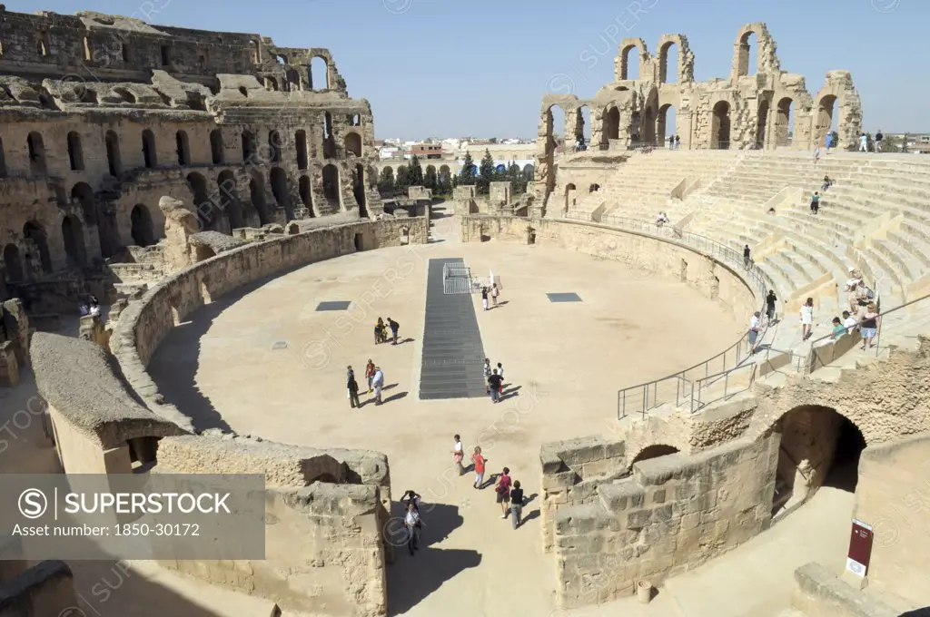 Tunisia, El Jem, Roman Colosseum With Tourists.