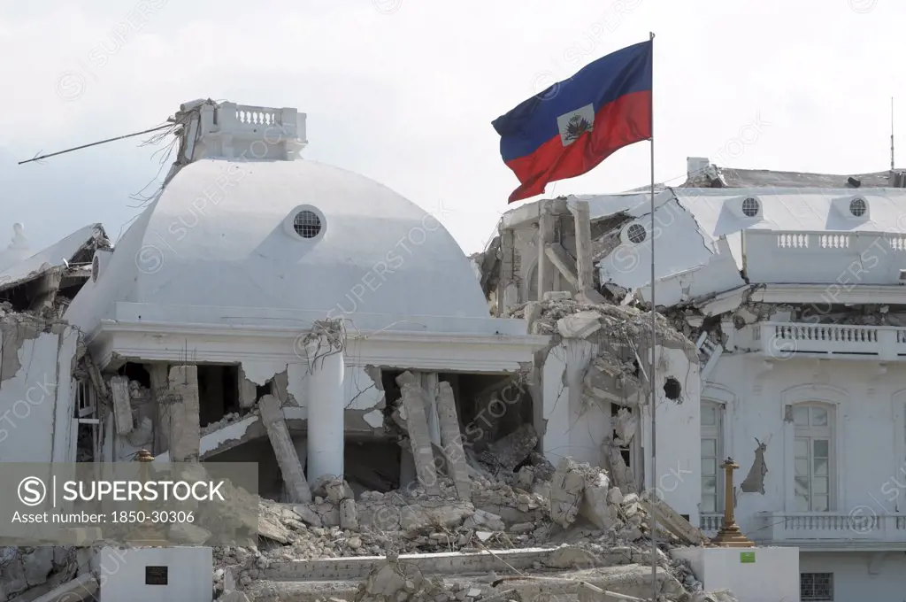 Haiti, Isla De Laganave, Government Building Damaged By Earthquake.