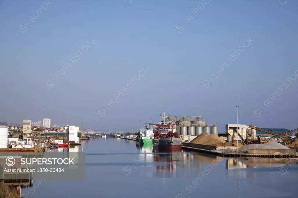 England, West Sussex, Southwick, View Of Calm Waters Of Shoreham Harbour.