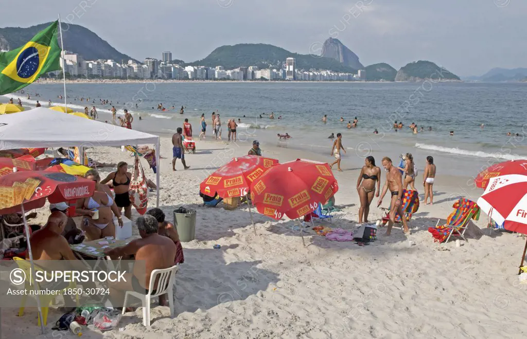 Brazil Rio De Janeiro, Copacabana beach and Sugarloaf Mountain