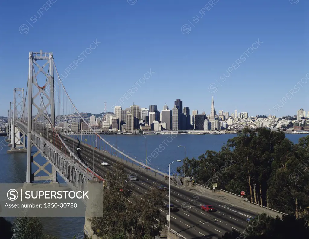 USA California San Francisco, Bay Bridge and city skyline beyond