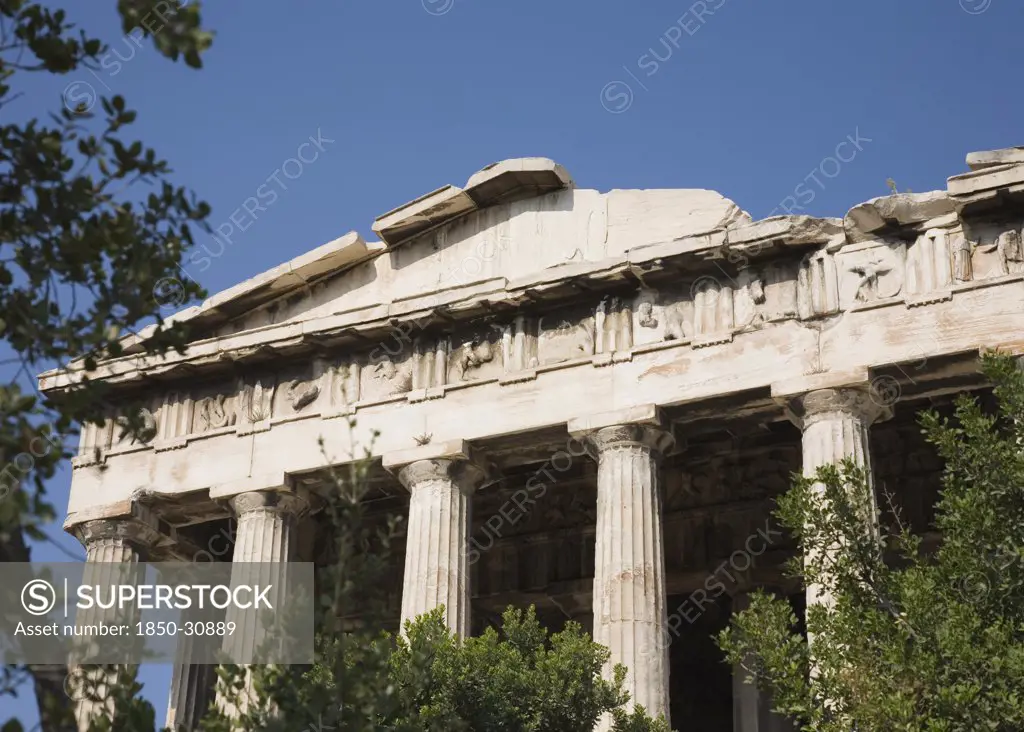 Greece Attica Athens, Part view of ruined portico and columns of eastern face of the Temple of Hephaestus