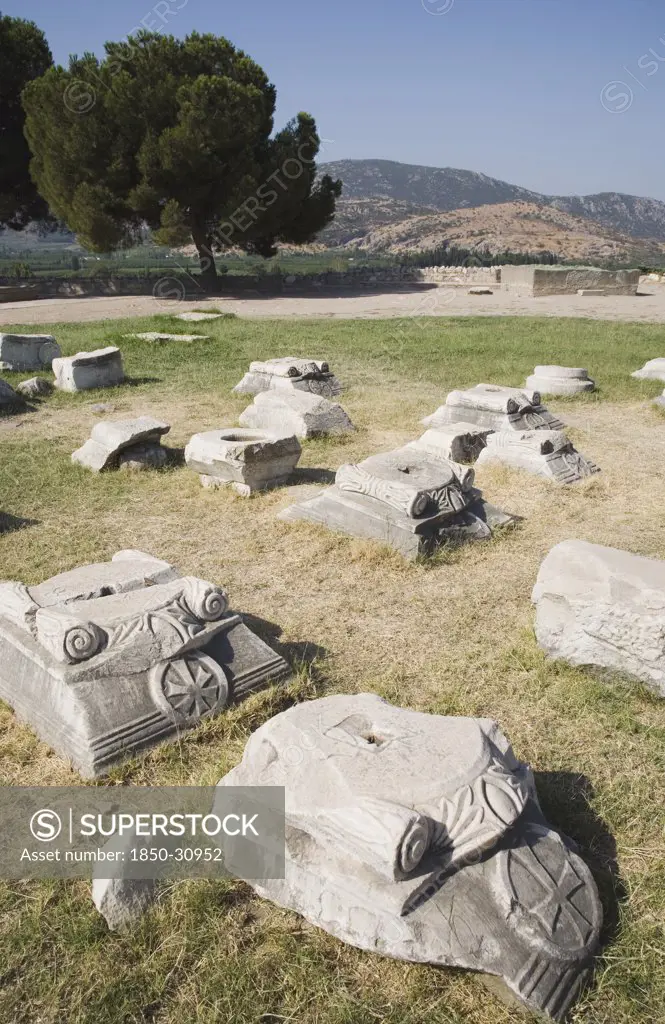 Turkey Izmir Province Selcuk, Masonry ruins from the 6th century Basilica of St