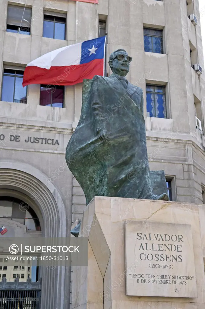 Chile Santiago, Statue of President Salvador Allende in Plaza de la Constitucion or Constitution Square