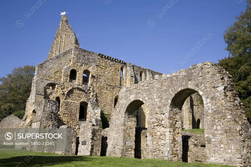 England East Sussex Battle, Ruins of abbey crypt .