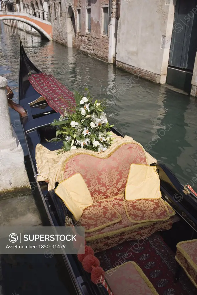 Italy Veneto Venice, Gondola prepared for wedding