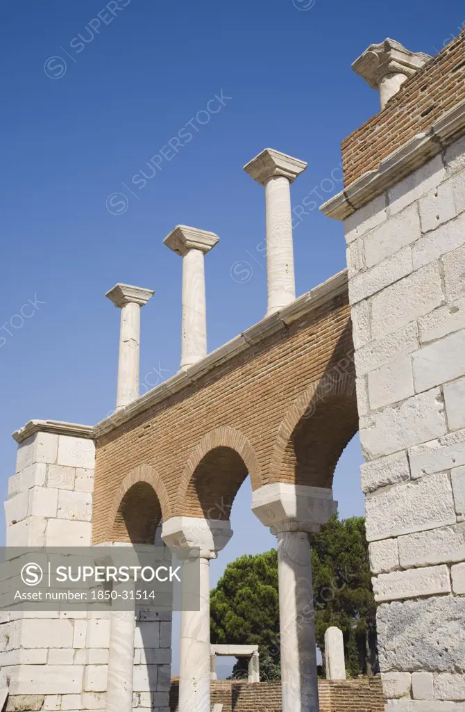 Turkey Izmir Province Selcuk, Partially reconstructed wall of the 6th century Basilica of St