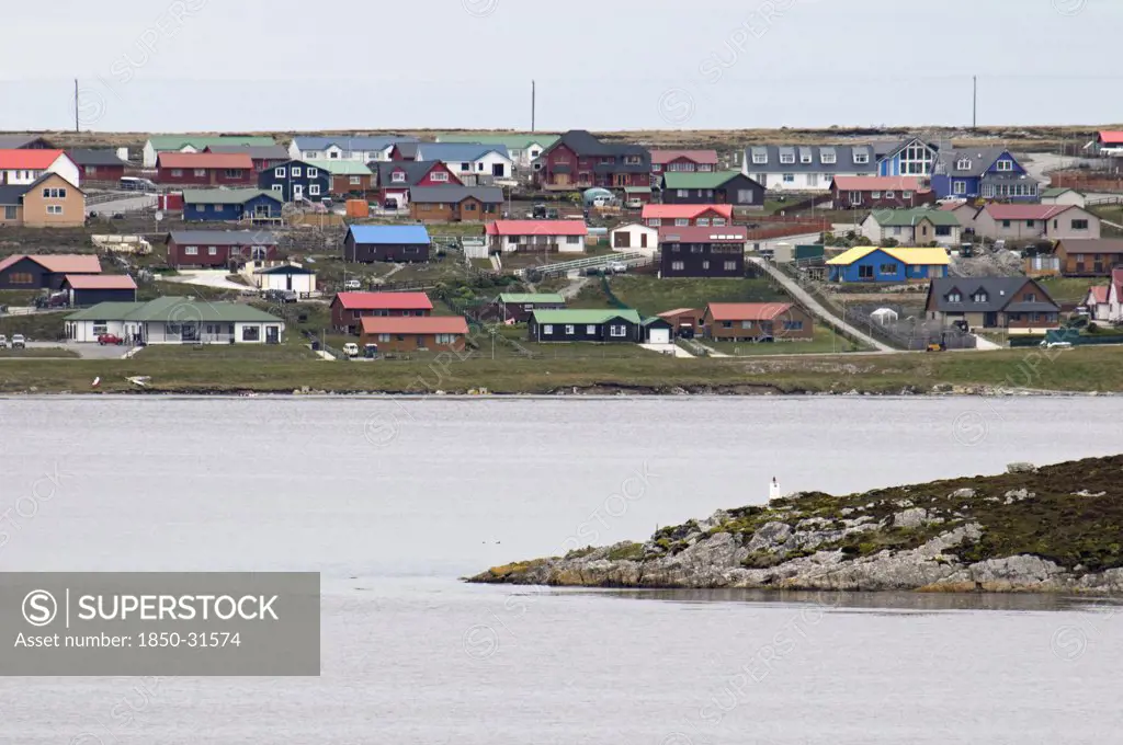 Falkland Islands Stanley, Residential housing overlooking Stanley Bay