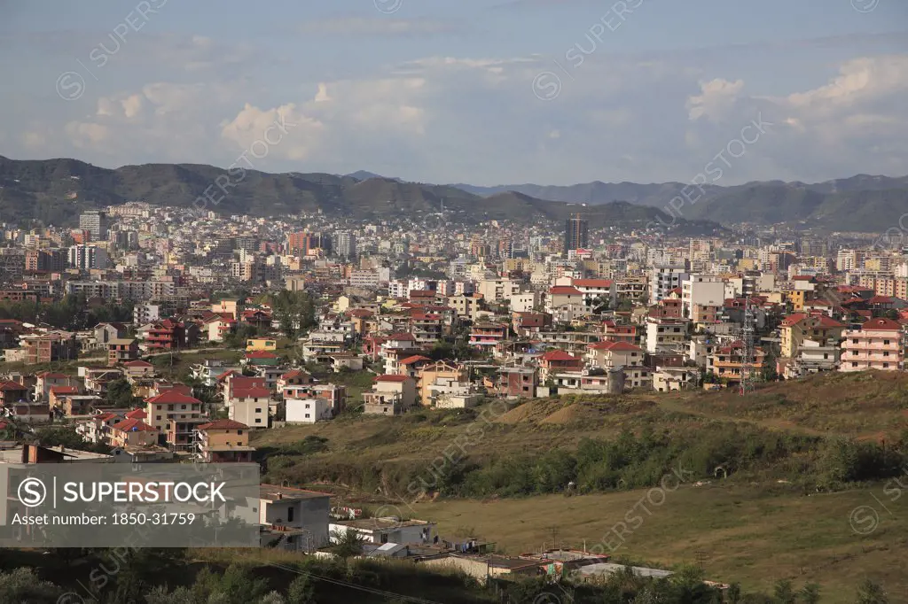 Albania, Tirane, Tirana, Panoramic view over the city.