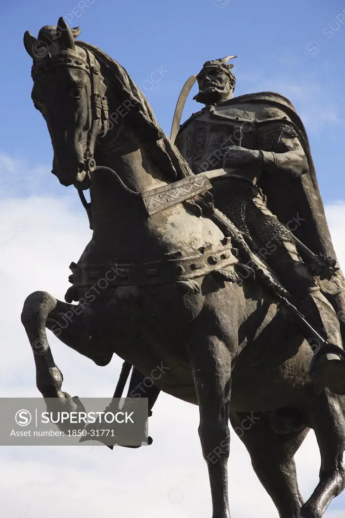 Albania, Tirane, Tirana, Equestrian statue of national hero George Castriot Skanderbeg.