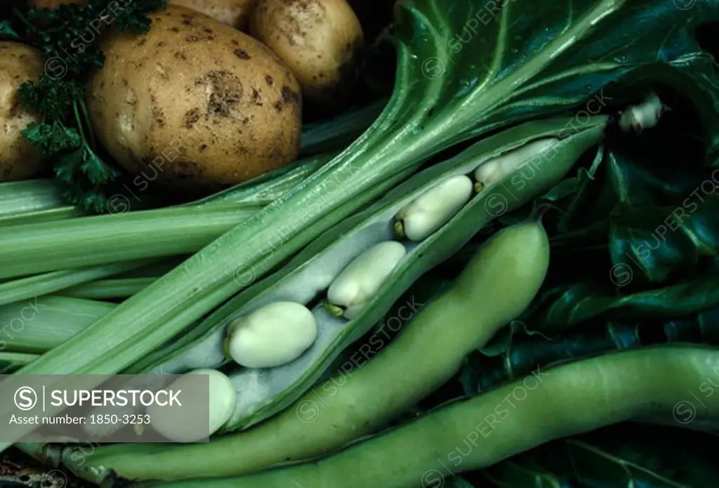 Food, Vegetables , 'Broad Beans, Potatoes And Spinach.'