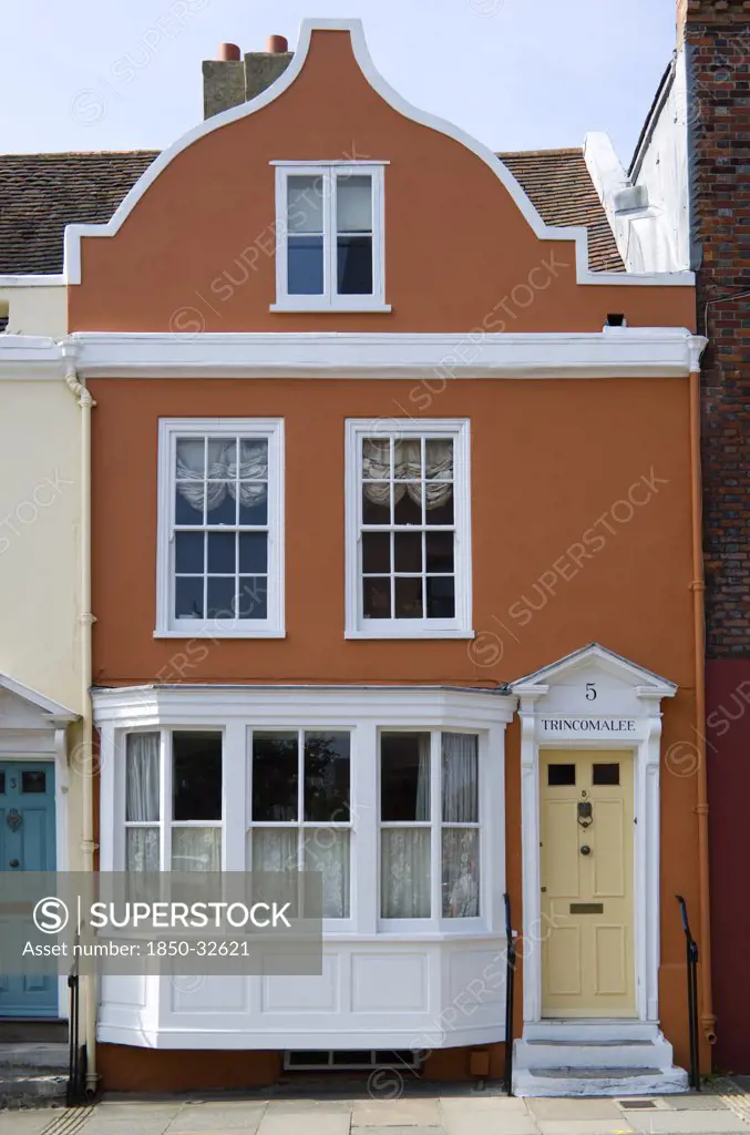 ENGLAND, Hampshire, Portsmouth, 17th Century houses in Lombard Street named Trincomallee in Old Portsmouth with Dutch style gable.