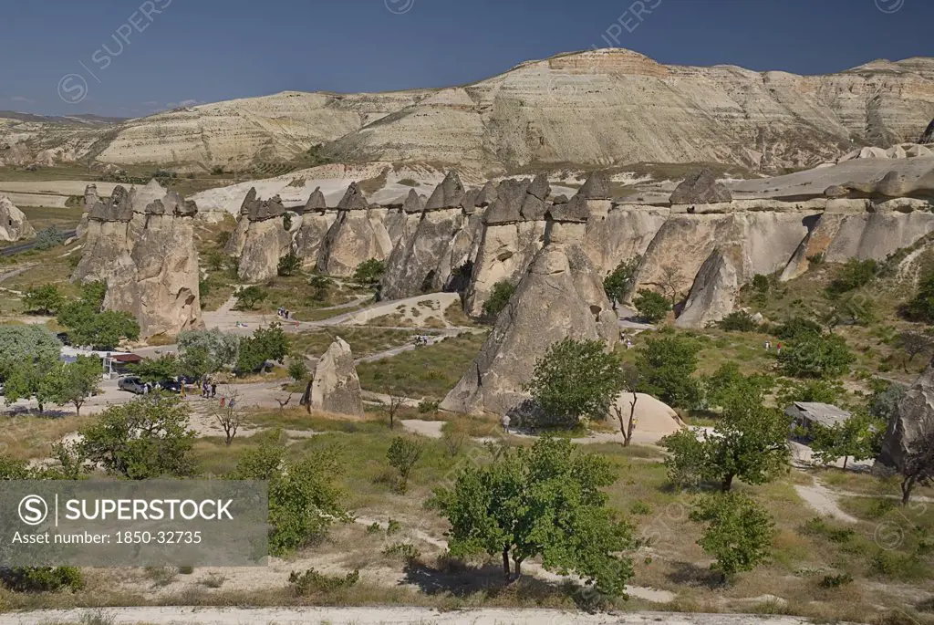 Turkey, Cappadocia, Goreme, Pasabag, Large selection of Fairy Chimneys bunched together.