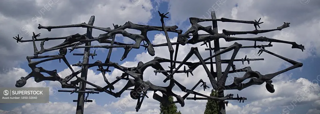Germany, Bavaria, Munich, Dachau World War II Nazi Concentration Camp Memorial Site, 1968 Memorial by Nandor Glid, Yugoslavian artist and concentration camp survivor.
