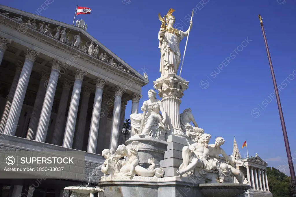 Austria, Vienna, Statue of Athena in front of Parliament,