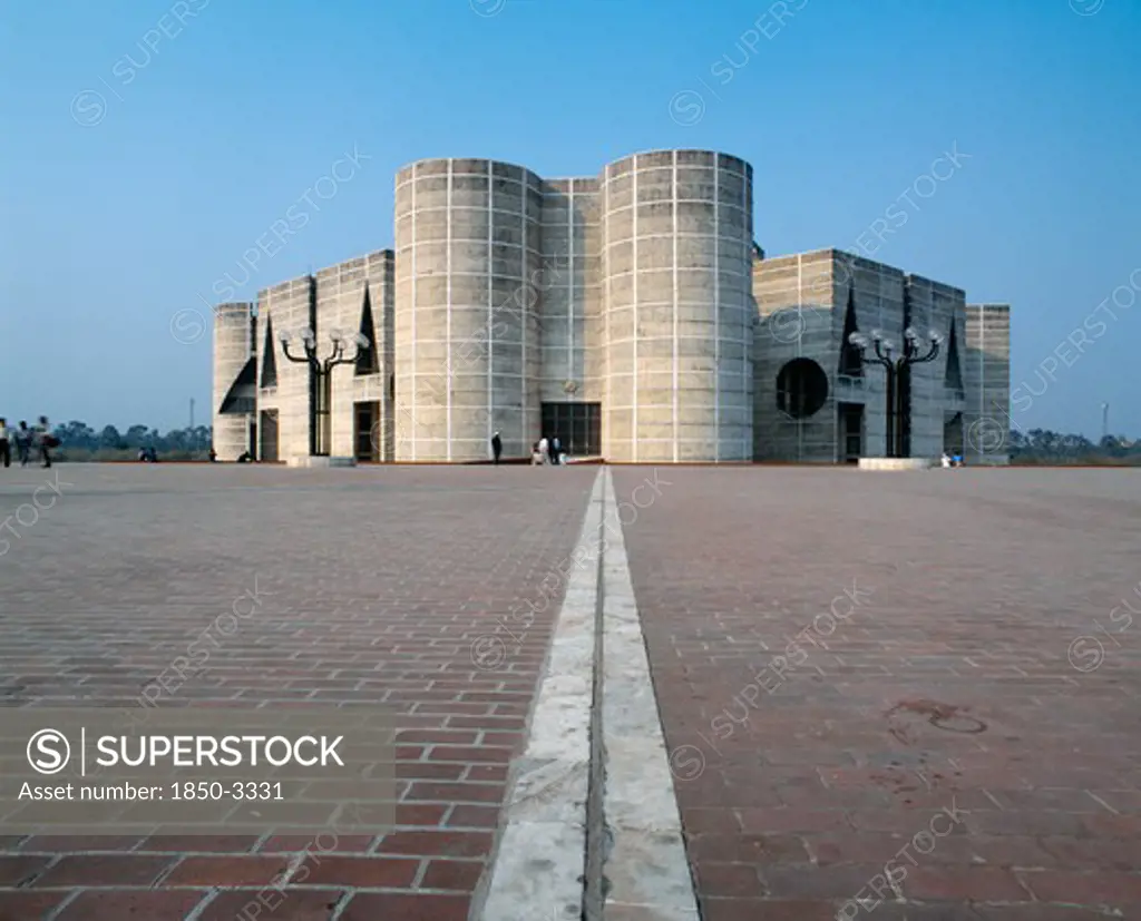 Bangladesh, Dhaka, Modern Stone Parliament Building With Rounded Towers.