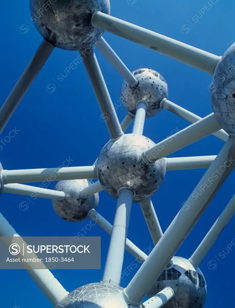 Belgium, Brabant  , Brussels, 'Detail Of The Atomium. There Are Nine Steel Spheres, Housing Exhibition Spaces And A Restaurant, Connected Via Tubes With Escalators. '
