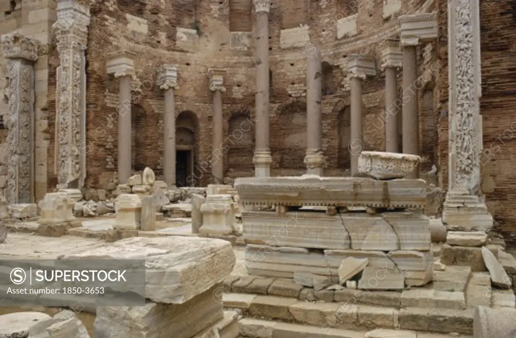 Libya ,  , Leptis Magna, Roman Ruins Of The Severan Basilica Dating From The 3Rd Century
