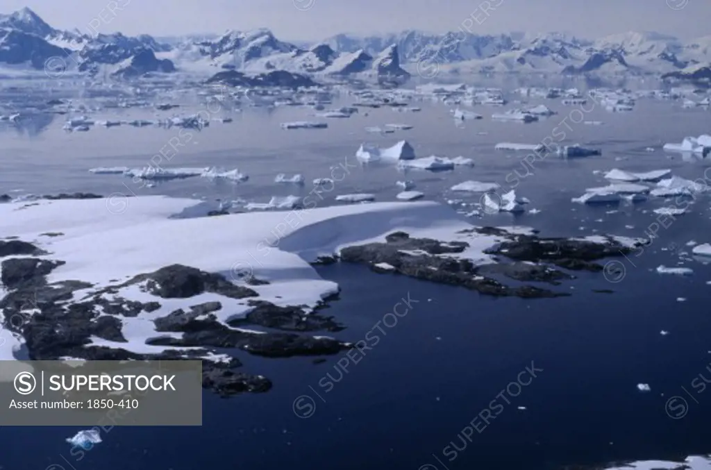 Antarctica, Argentine Islands, Aerial View Of The Islands And Ice Flows