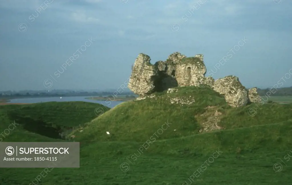 Ireland, West Meath, Clonmacnoise, Ruins Of 11Th Century Castle In The Shannon Valley