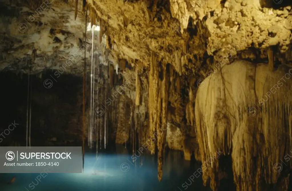 Mexico, Yucatan , Valladolid , Stalactites In Underground Well Cenote Dzitnup