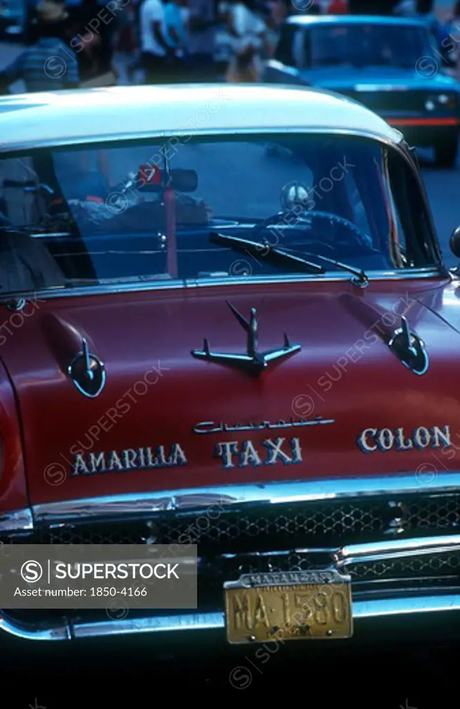 Cuba, Havana, Detail Of 1950 S Us Car Used As A Taxi