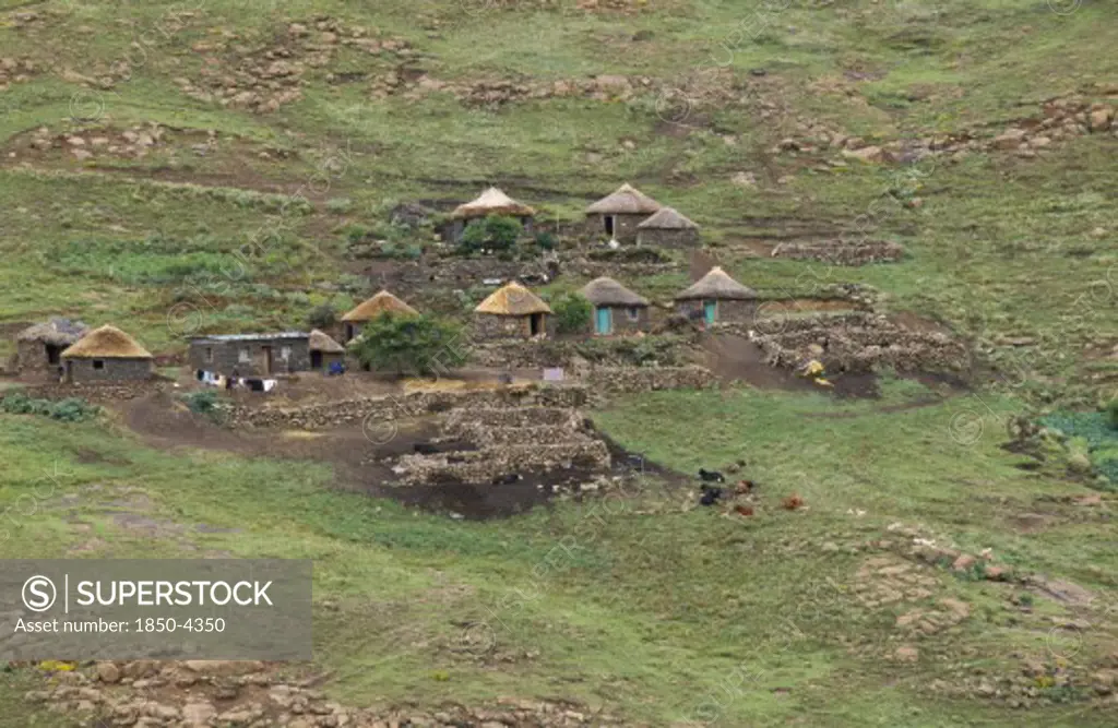 Lesotho, Near Katse,  Basotho Homesteads On Hillside.