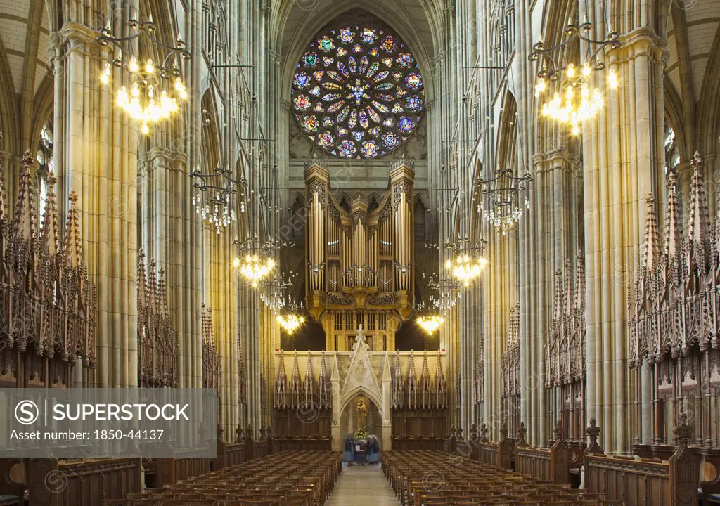 England, West Sussex, Shoreham-by-Sea, Lancing College Chapel interior view of the Nave.