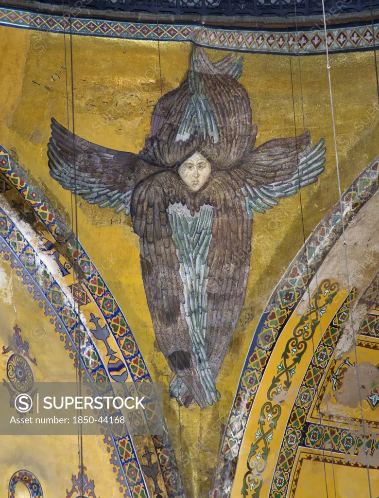 Turkey,  Istanbul, Sultanahmet Haghia Sophia Mural of a six winged seraph or angel below the central dome.