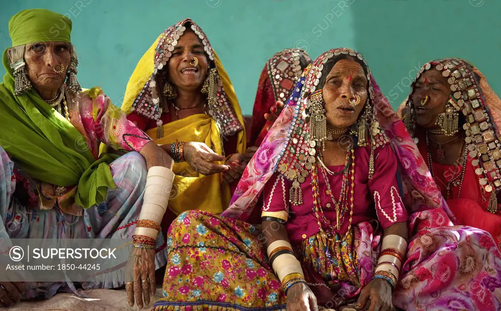 India, Karnataka, People, Lambani Gypsy women. Tribal forest dwellers now settled in 30-home rural hamlets. Related to the Rabaris gypsies of Kutch Gujarat.