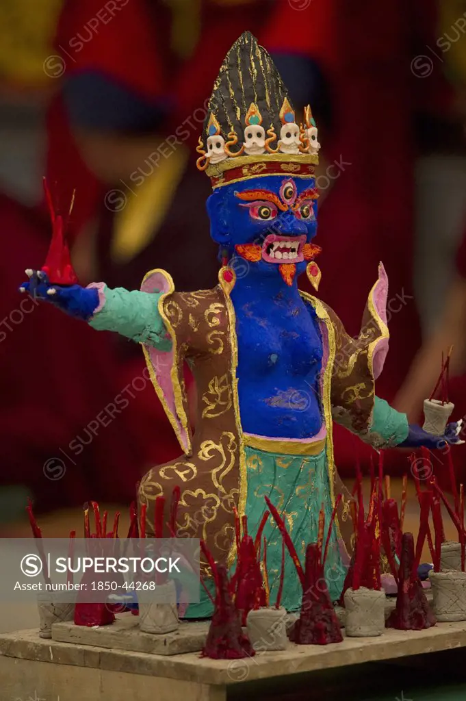 India,  Sikkiim, Buddhist ritual object in a Losar New Year ceremony in a monastery.