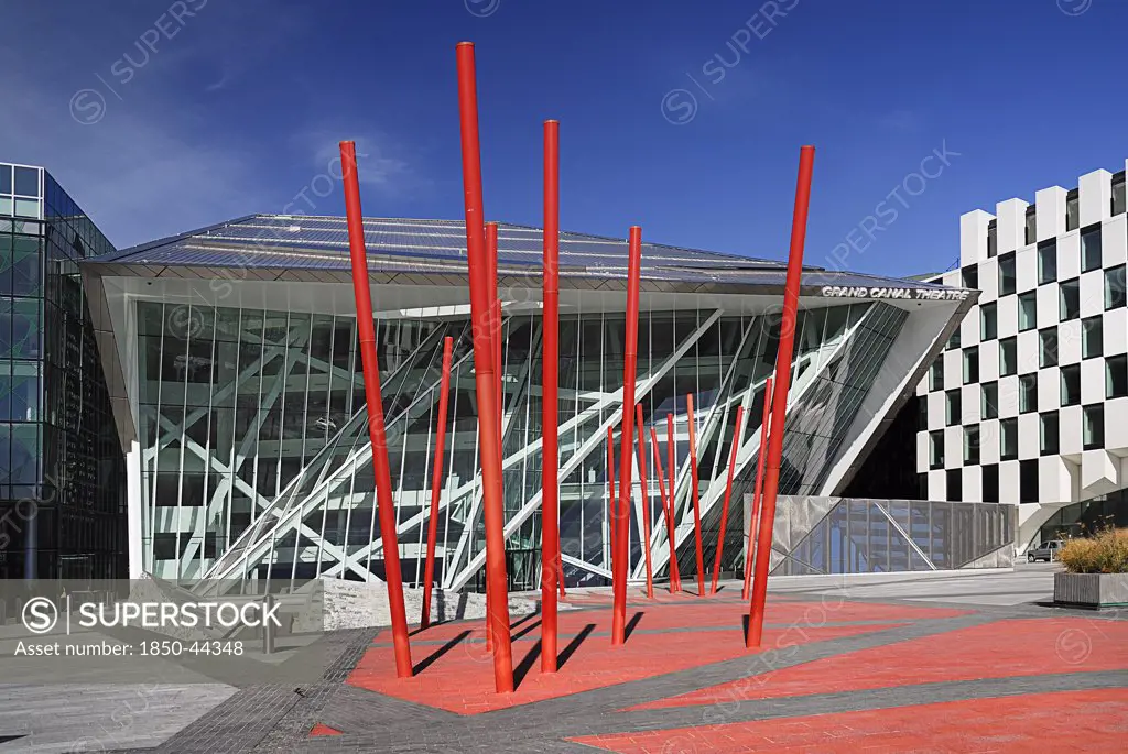 Ireland, County Dublin, Dublin City, Grand Canal Theatre modern 2000 seat auditorium in the Docklands area designed by architect Daniel Libeskin.