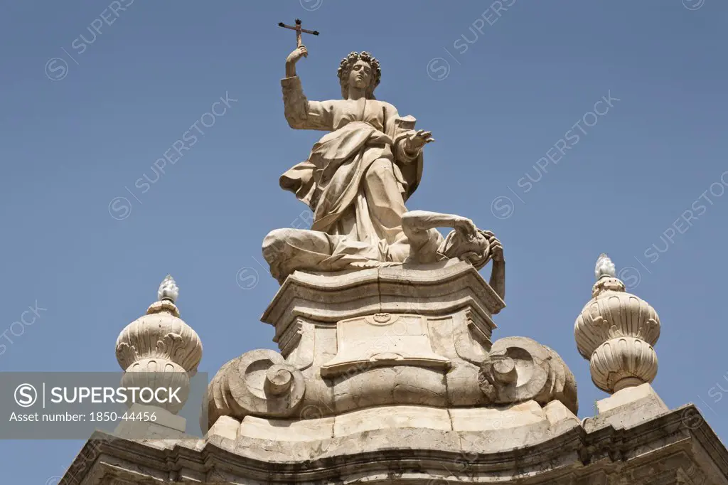 Italy , Sicily , Palermo, Statue of Saint Rosalia outside Cathedral