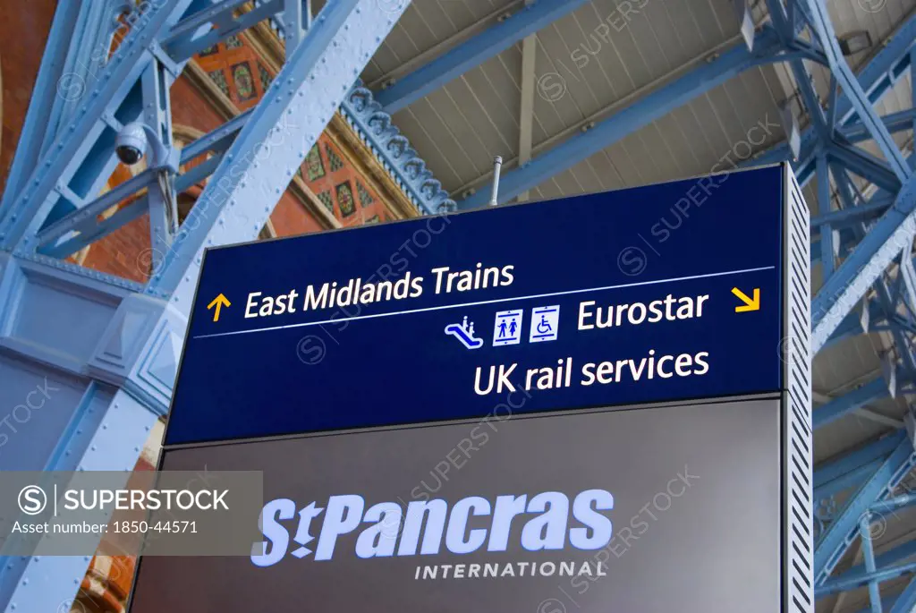 England,  London, St Pancras Station signs.