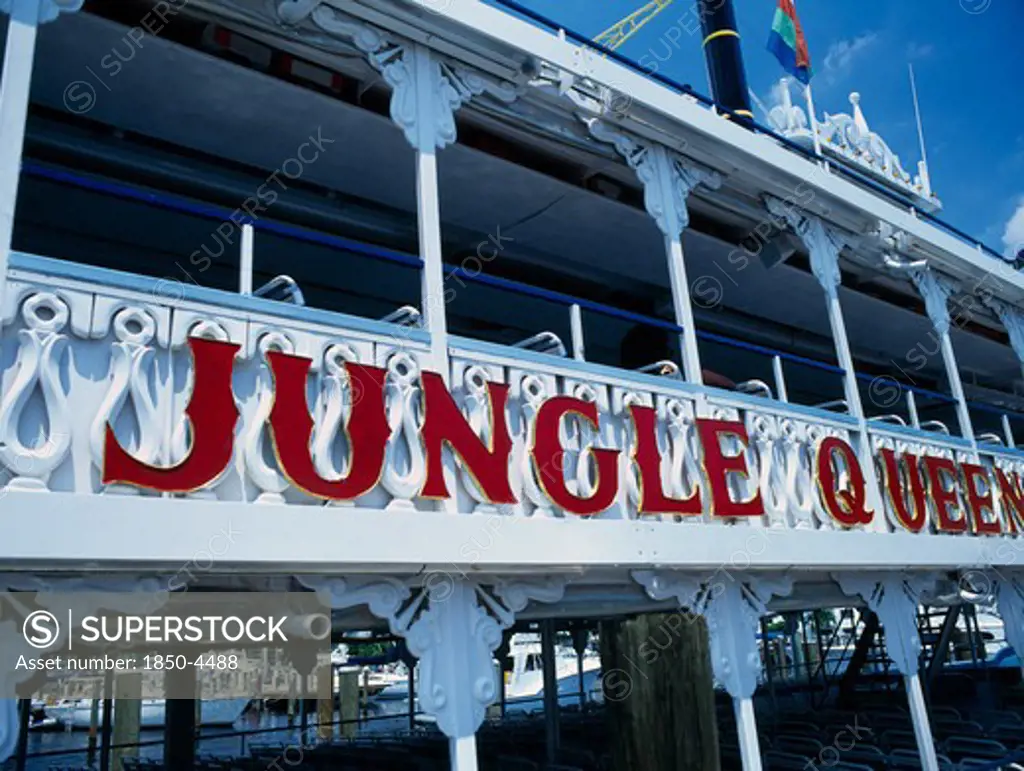 Usa, Florida, Fort Lauderdale, Detail Of Jungle Queen Paddle Steamer Tour Boat For The Intecoastal Waterway