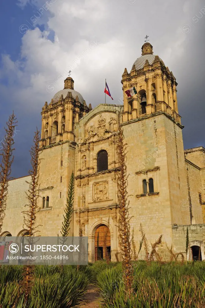 Baroque exterior facade with twin bell towers.Mexico Oaxaca Santo Domingo Church