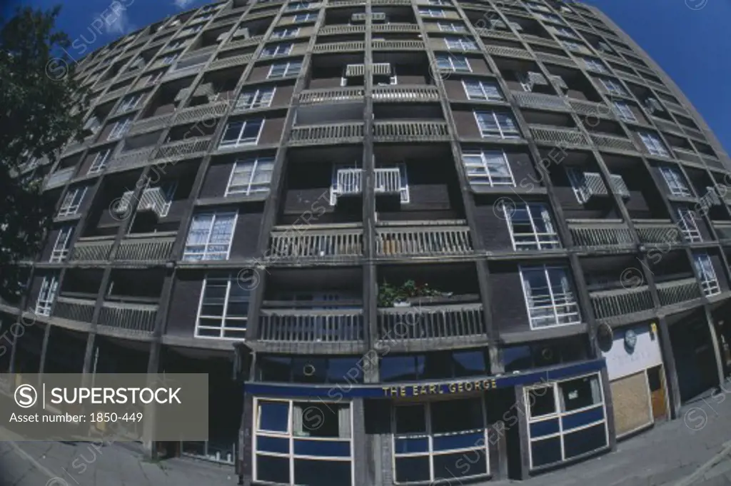 England, London, Hyde Park. Fish Eye View Of A Block Of Flats