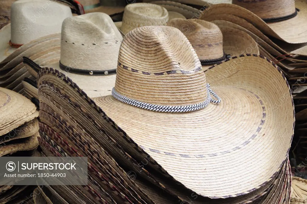 Hats for sale in the market.Mexico Michoacan Patzcuaro