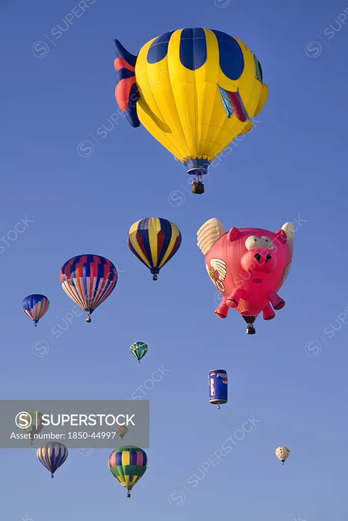 Annual balloon fiesta. Colourful hot air balloons.USA New Mexico Albuquerque