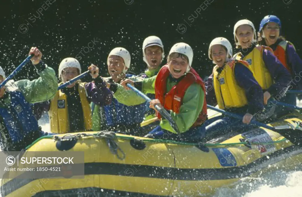 Sport, Water, Rafting, Group Of People White Water Rafting In  Austria